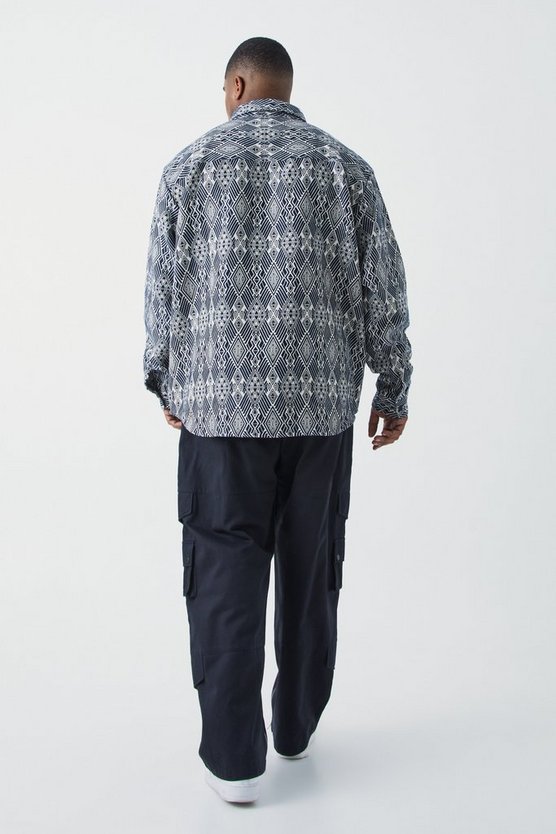Plus langärmliges Oversize Jacquard Overshirt