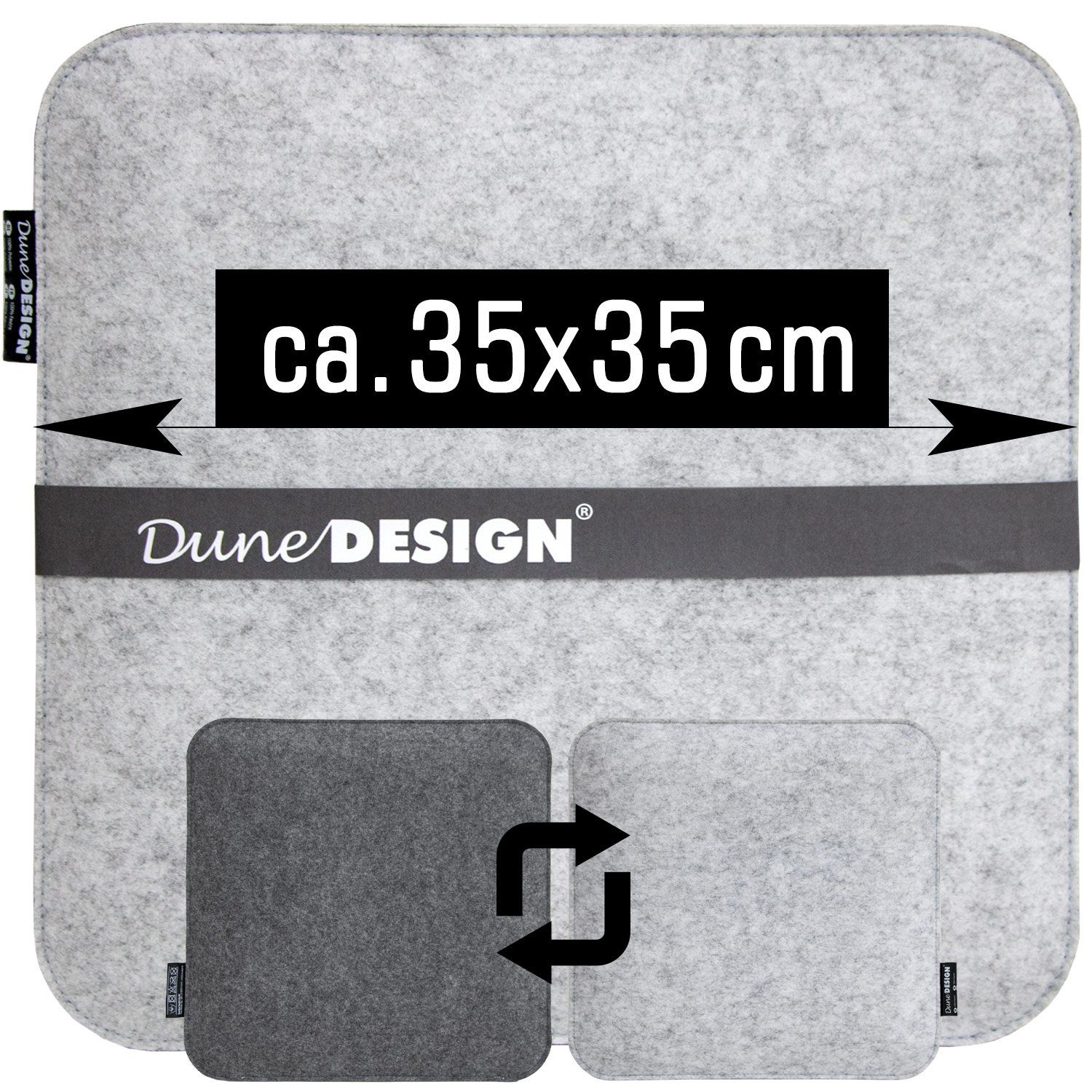 DuneDesign Stuhlkissen 4 Filz Sitzkissen eckig Stuhlkissen Sitzauflage, 35x35x3cm 2 farbig grau weich