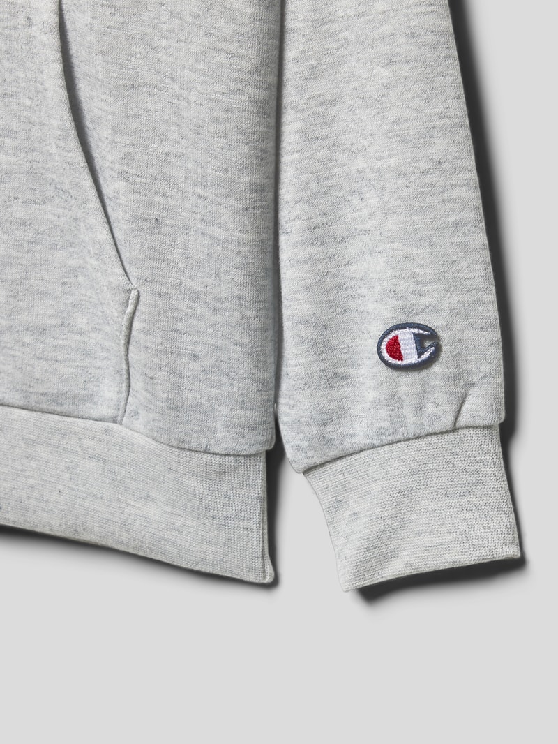 Hoodie mit Label-Stitching in mittelgrau meliert