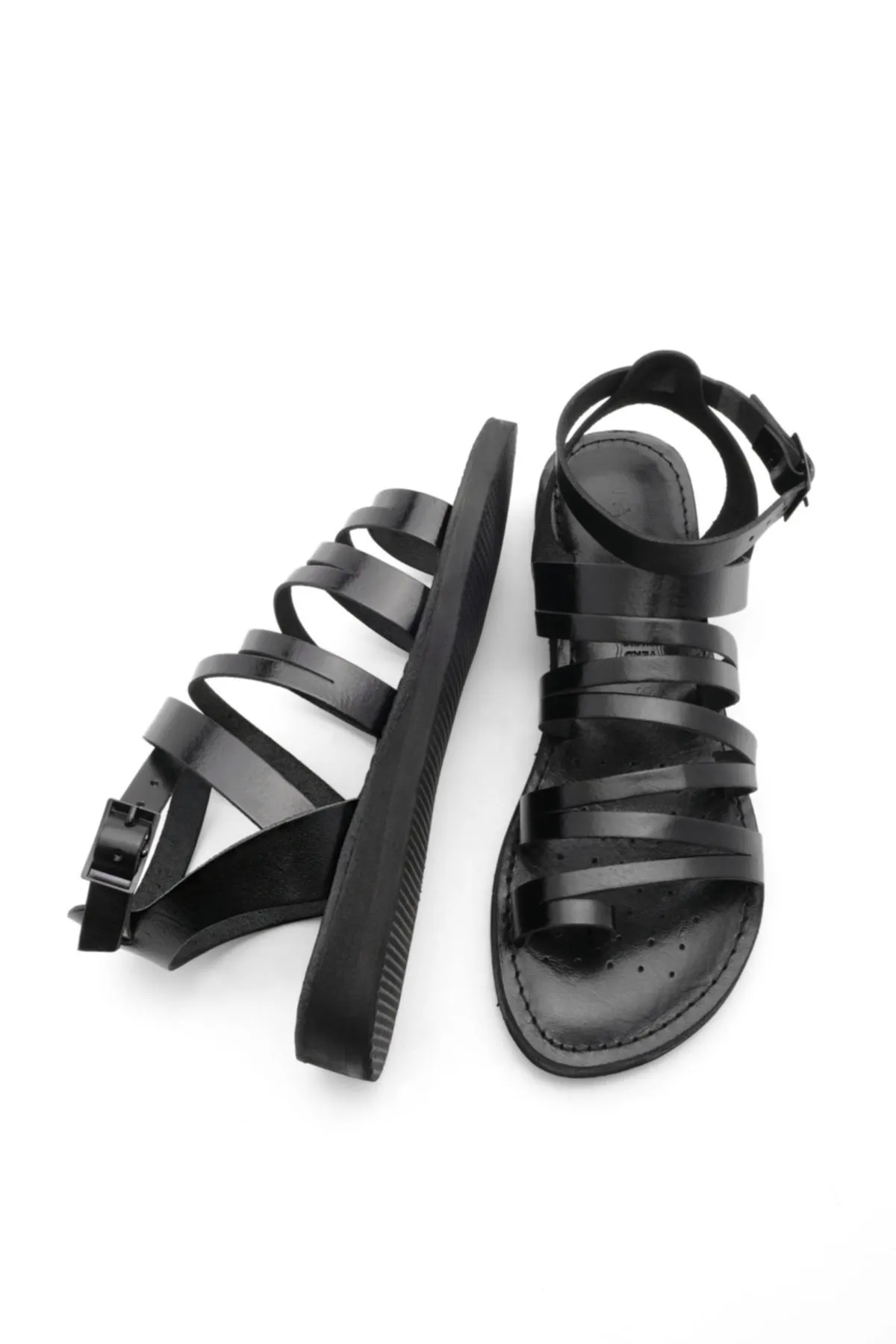 Marjin  Damen-Flip-Flops aus echtem Leder mit leichter Eva-Sohle, Alltagssandalen Saper schwarz