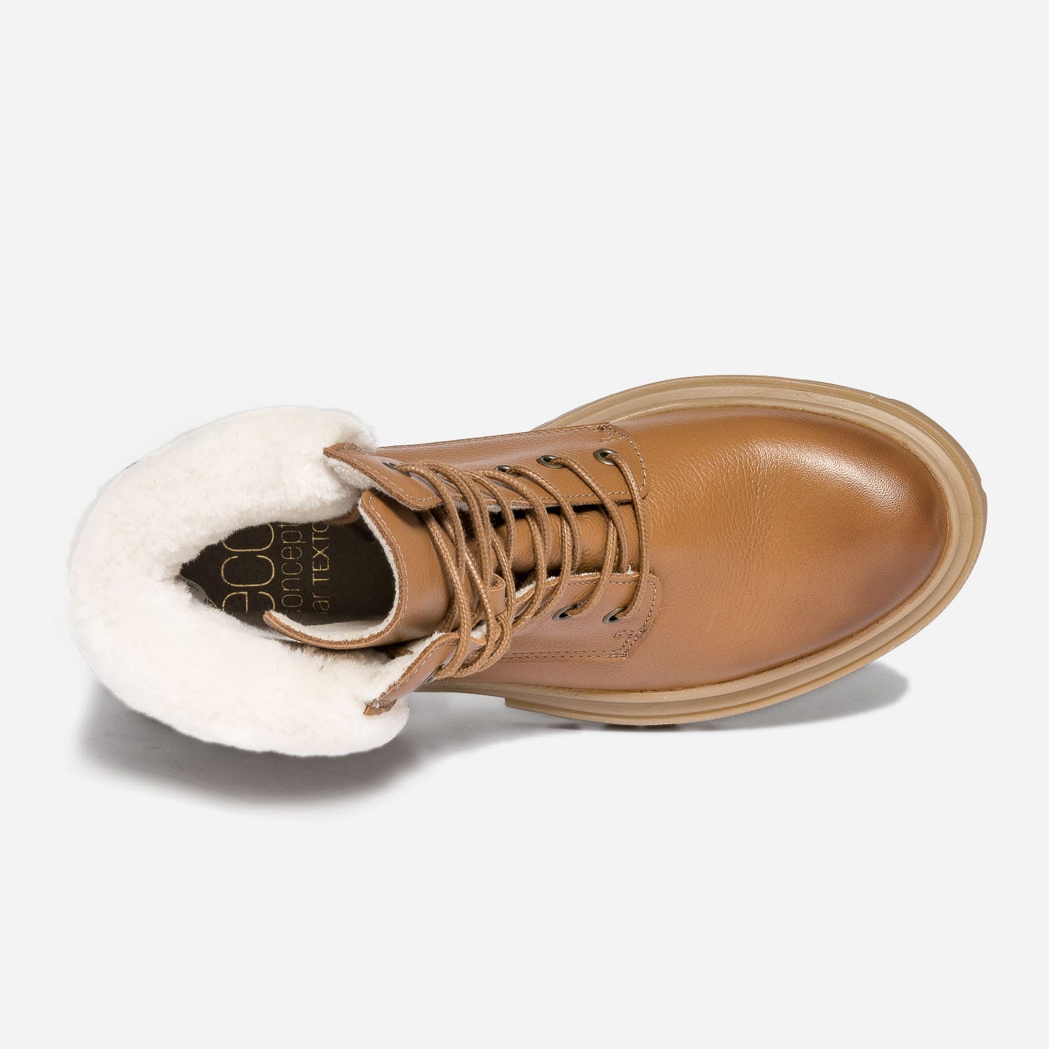 Bottine TEXTO camel éco-conçue en cuir fourré