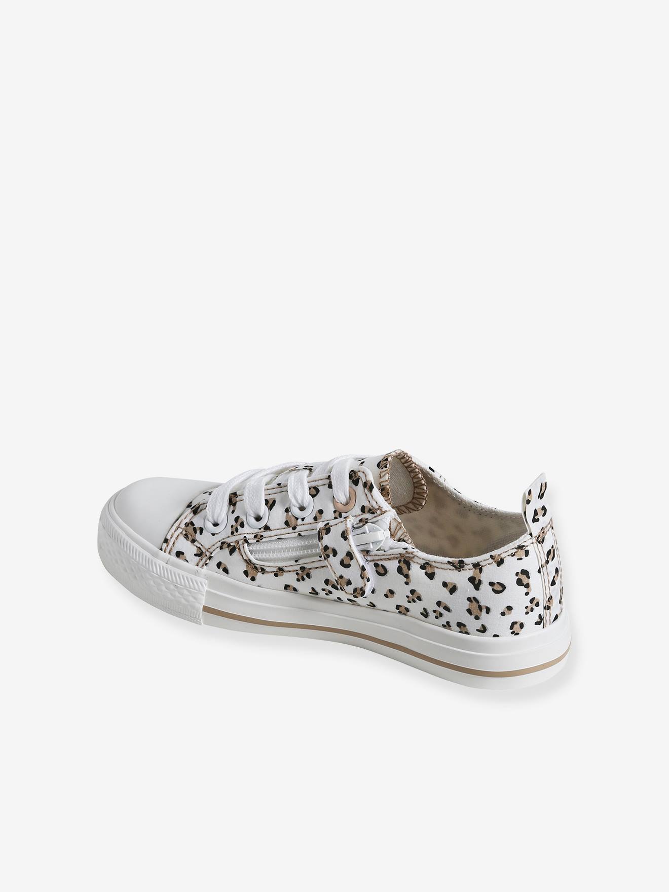 Vertbaudet Mädchen Stoff-Sneakers mit Reißverschluss - grün bedruckt/tropical