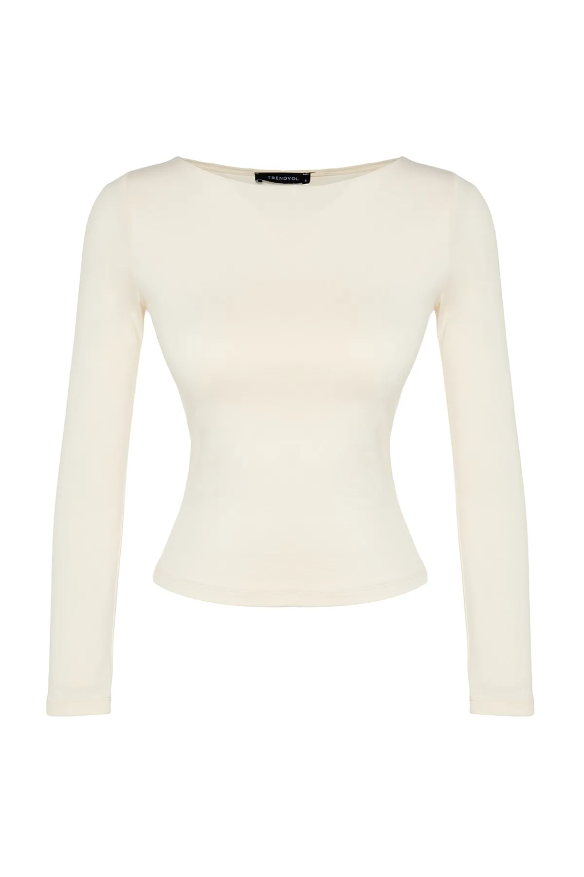 Trendyol Collection  Eng anliegende, dehnbare Strickbluse aus steinfarbener, dehnbarer Baumwolle mit U-Boot-Ausschnitt TWOAW24BZ00166