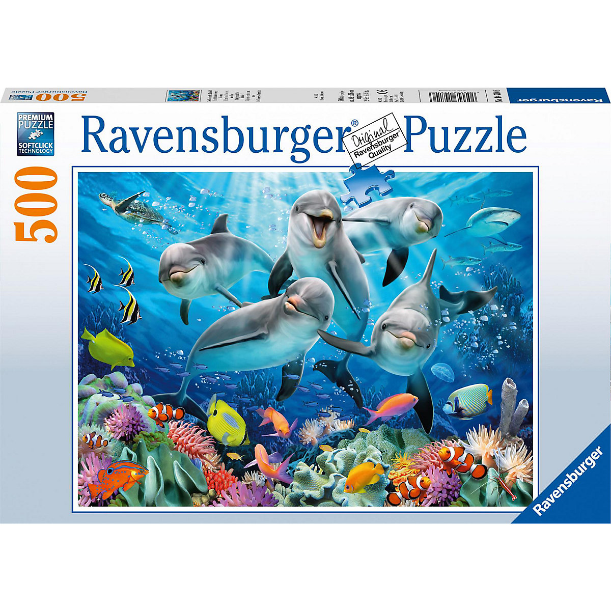 Puzzle 500 Teile, 49x36 cm, Delfine im Korallenriff
