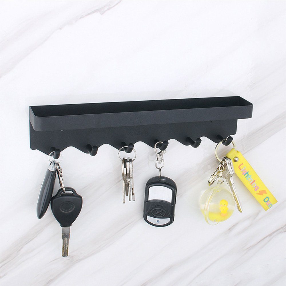 HIBNOPN Schlüsselbrett Schlüsselbrett mit 6Haken, Schlüssel Organizer Wand Schwarz