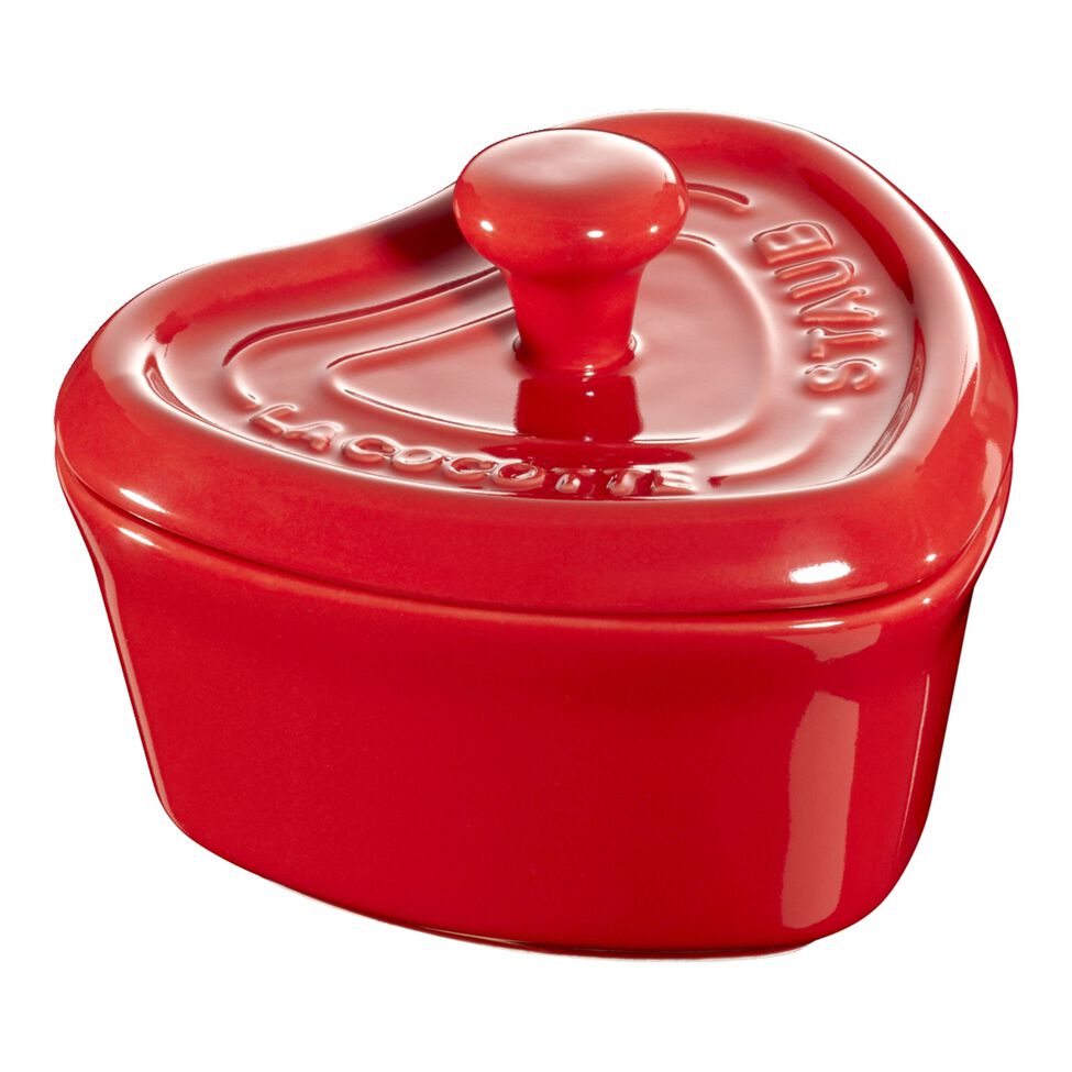 Mini Cocotte 9 cm, Herz, Kirsch-Rot, Keramik