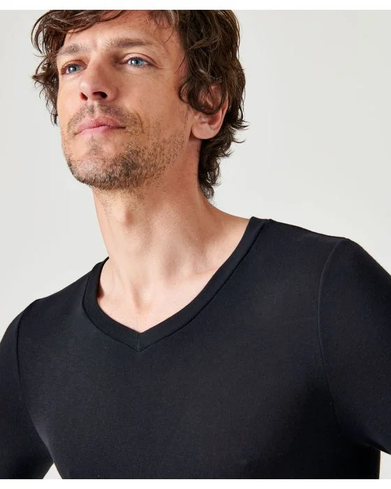 T-shirt col V fine côte Thermolactyl Sensitive, manches longues