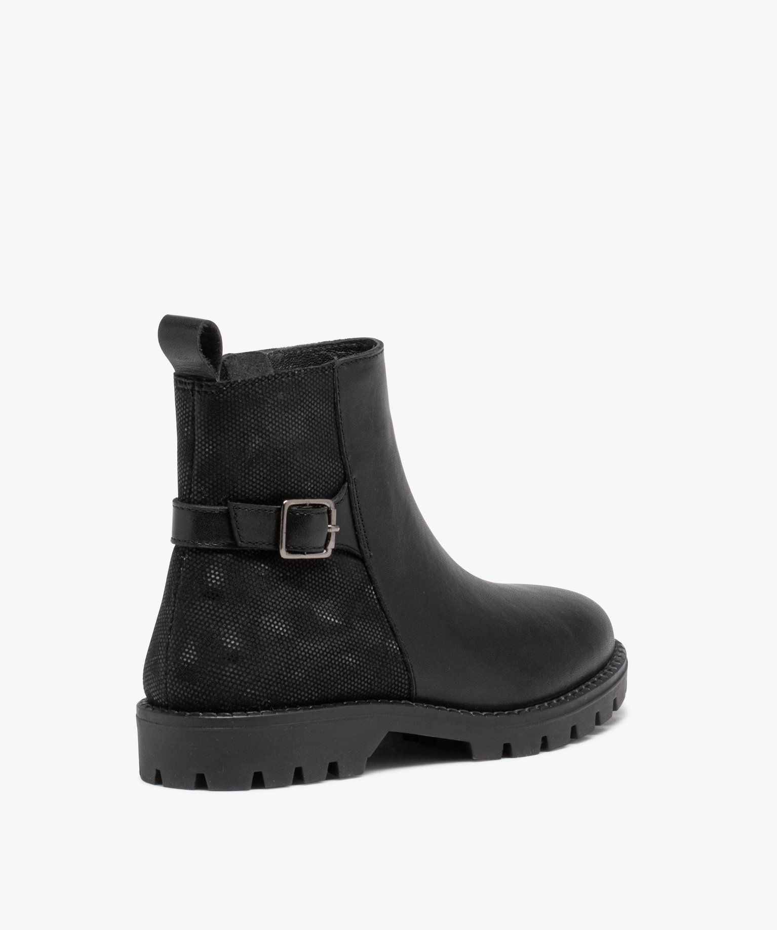 Boots en cuir à semelle crantée et bride fille noir | GEMO