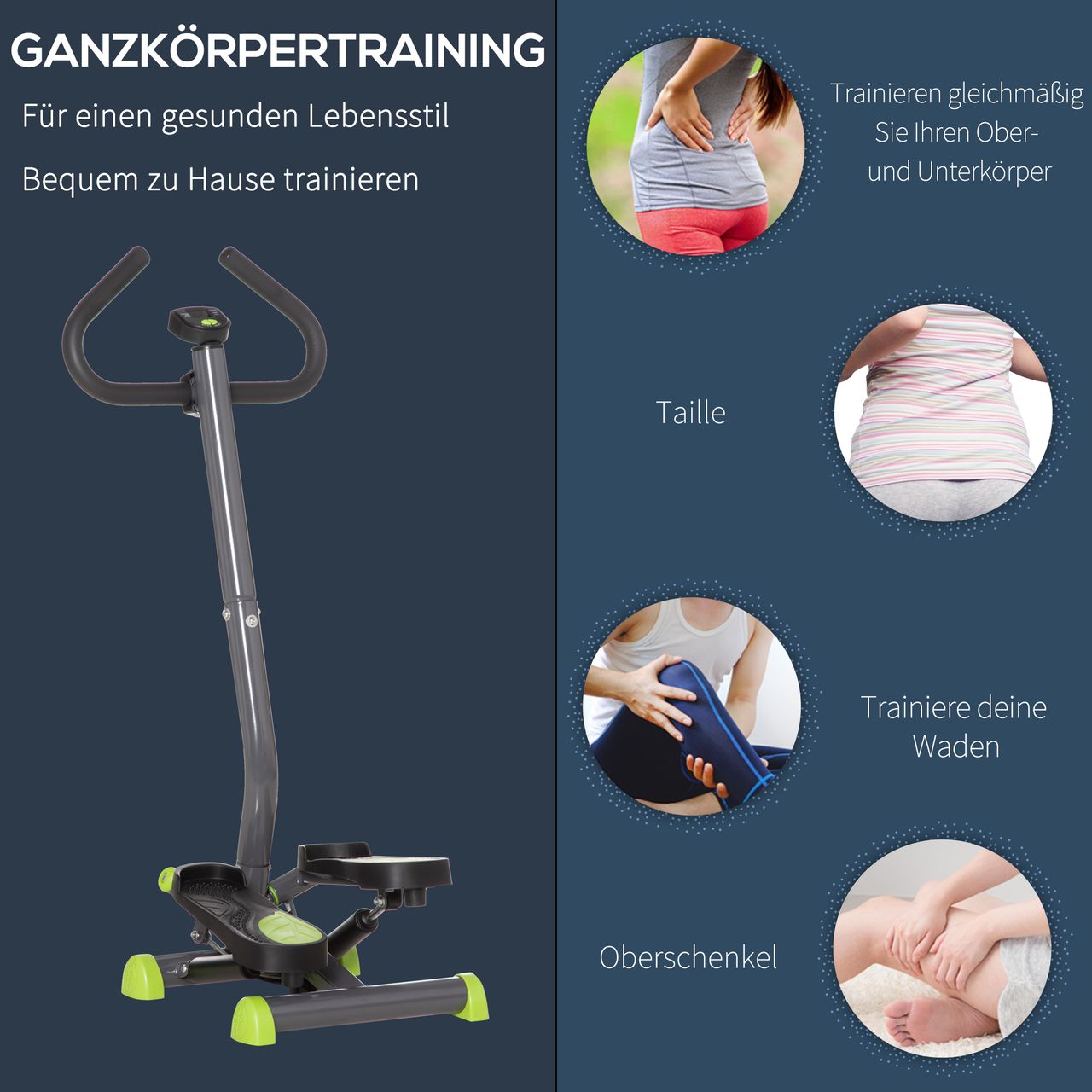 HOMCOM Stepper Fitness Swing Stepper mit LCD-Schirm bis 100 kg 55 x 44 x 108 cm