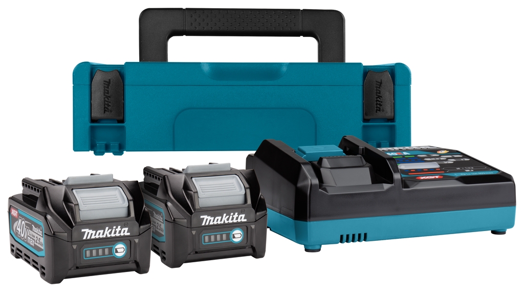 Accessoires Makita 191J81-6 Kit de démarrage XGT DC40RA/2xBL4025 Batterie Li-Ion XGT 40 V Max 2,5 Ah + chargeur DC40RA dans un coffret MBox