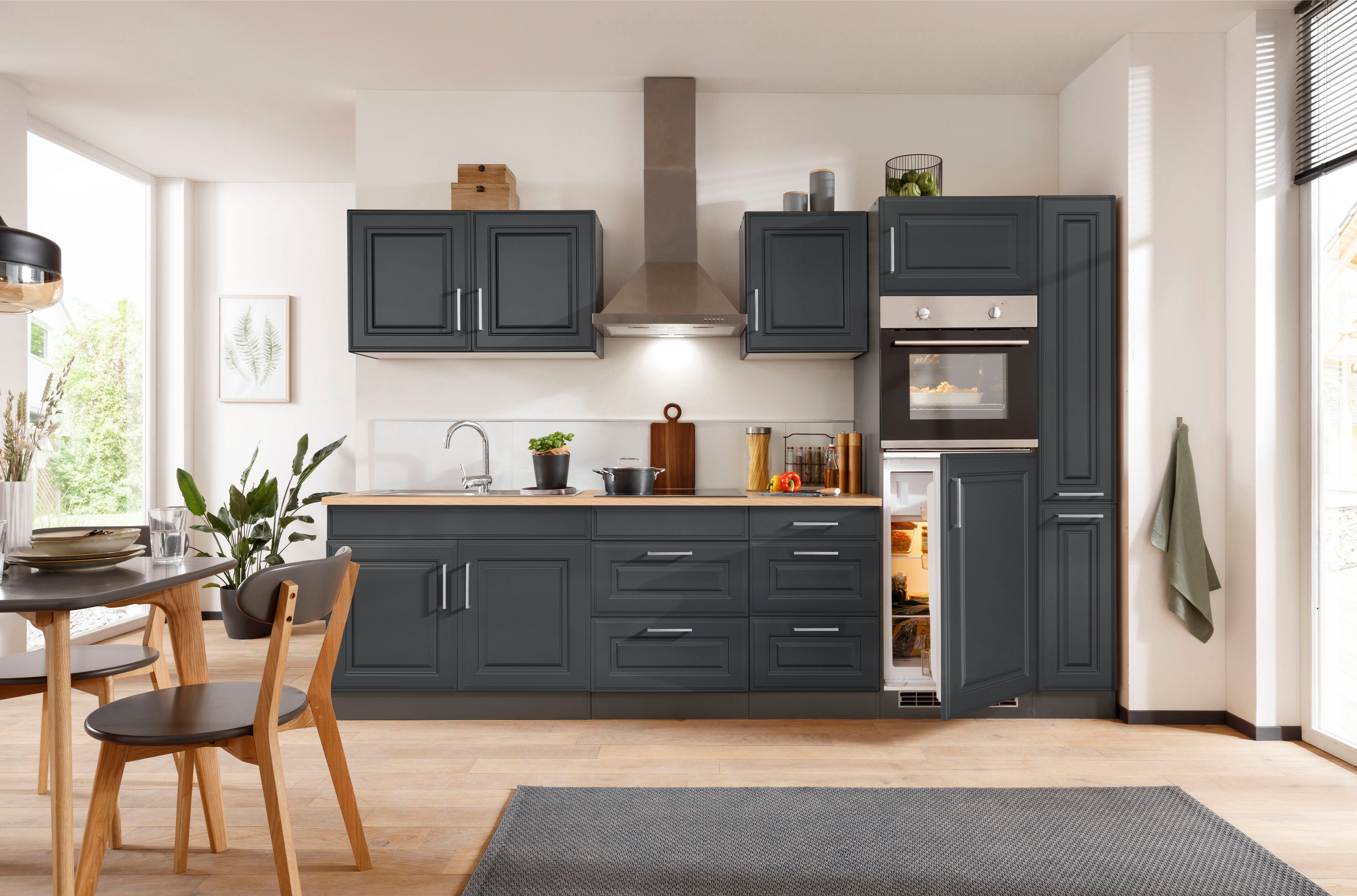 HELD MÖBEL Küchenzeile Stockholm, Breite 300 cm, mit hochwertigen MDF Fronten im Landhaus-Stil