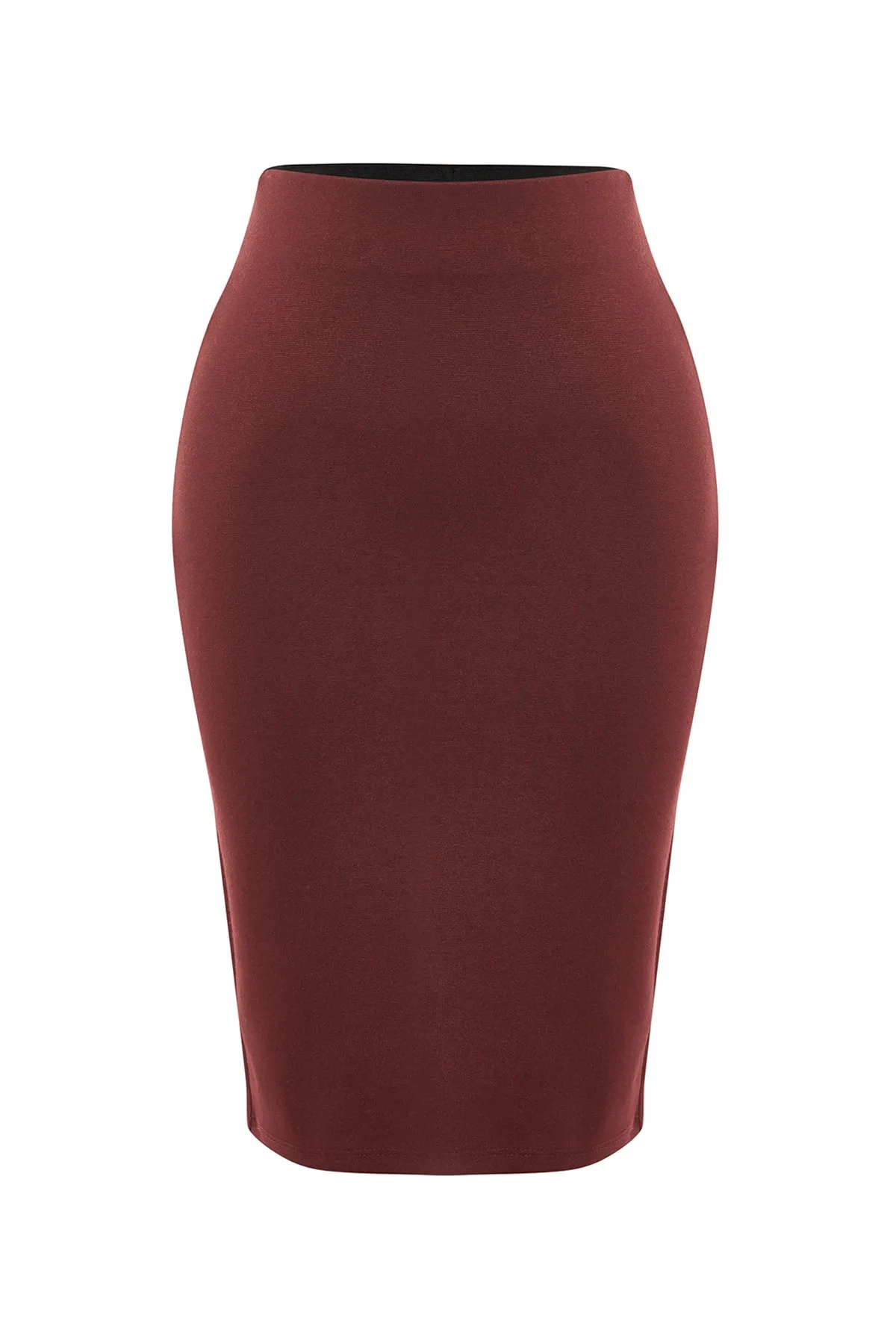 Trendyol Collection  Weinroter, figurbetonter, eleganter Bleistiftrock aus Strick mit Schlitz und hoher Taille TWOSS20ET0145