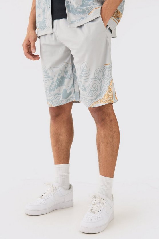 Relaxed Long Length Mesh Printed Short