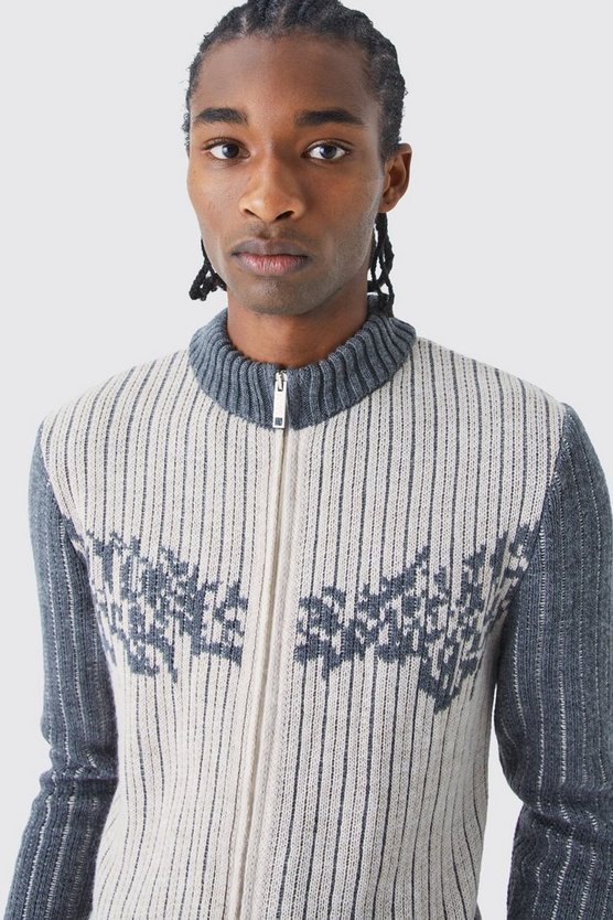 Zweifarbiger gerippter Muscle-Fit Pullover