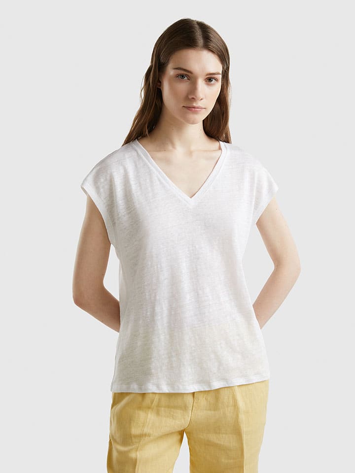 Benetton Leinen-Shirt in Weiß günstig kaufen
