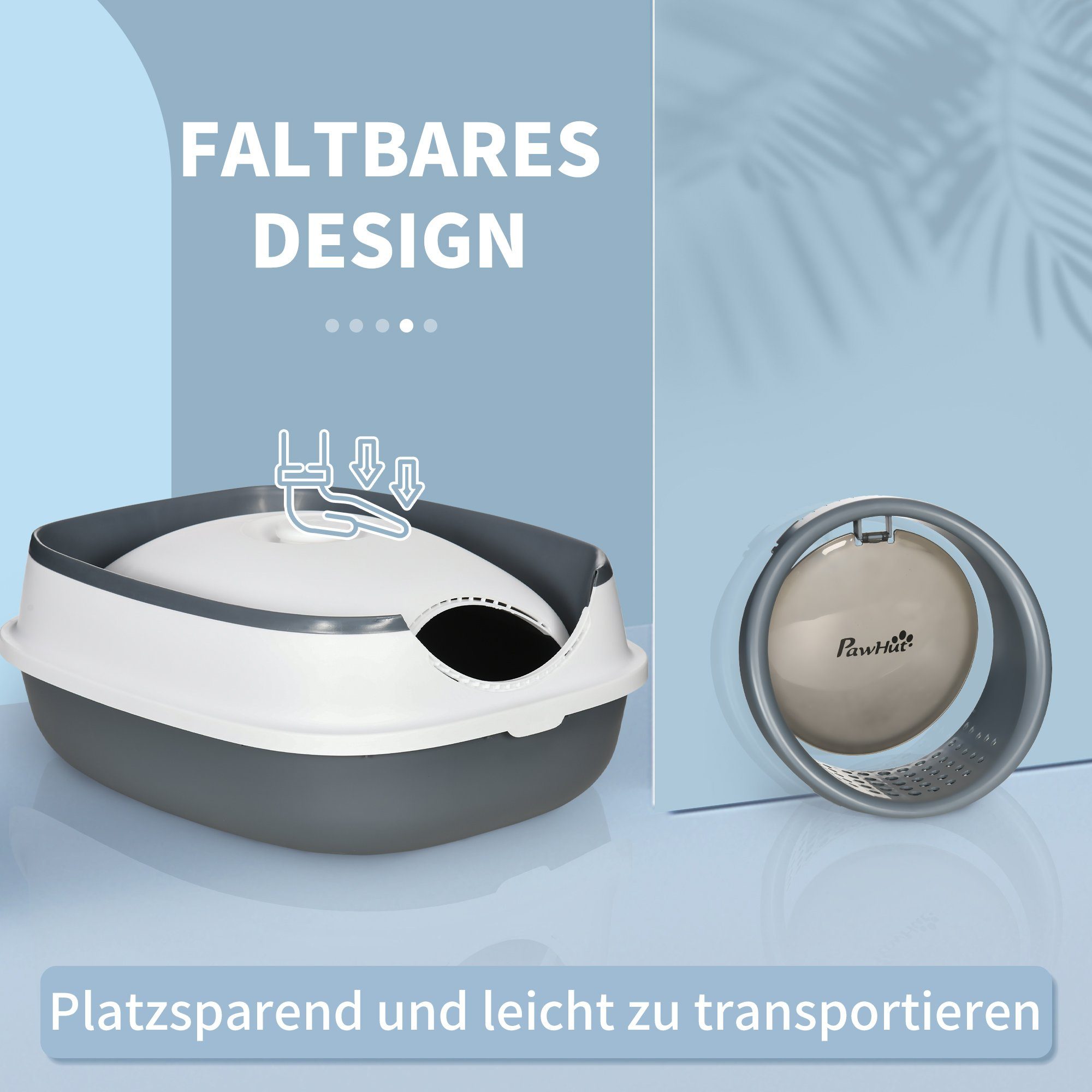 PawHut Katzentoilette mit Deckel, Katzenklo inkl. Deodorant, Streuschaufel, Weiß+Grau, 52L x 41B x 38H cm