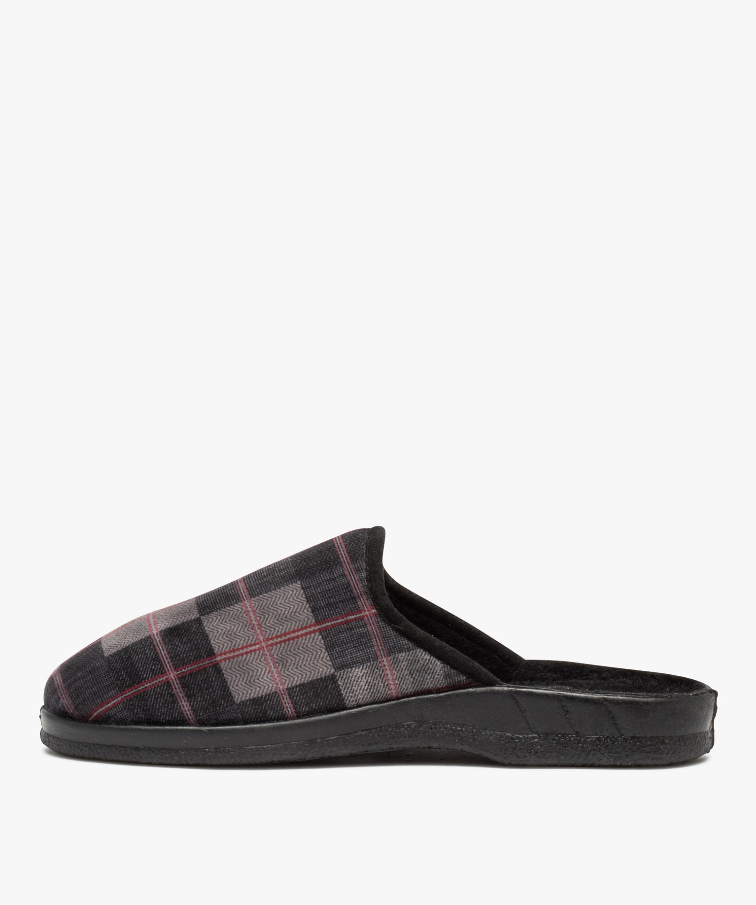 Chaussons homme mules en velours à carreaux gris | GEMO
