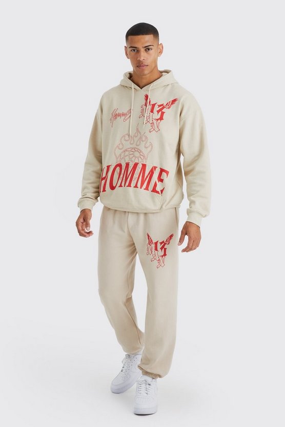 Oversize Trainingsanzug mit Graffiti-Print und Kapuze