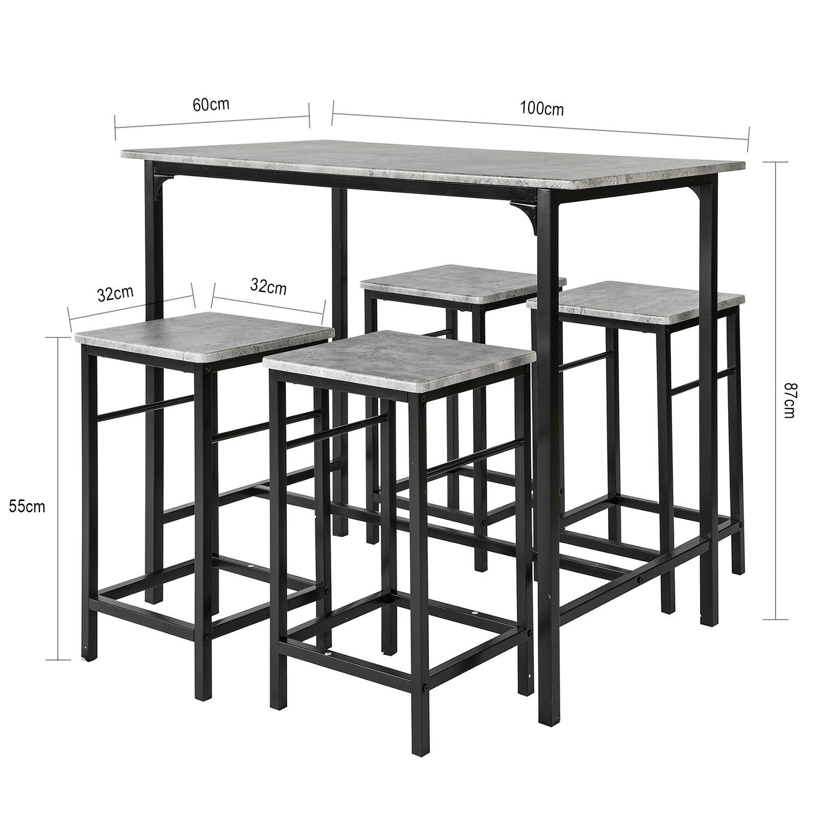 SoBuy Bartisch OGT11, Bartisch Set 5-teilig Esstisch Bistrotisch mit 4 Stühlen Sitzgruppe