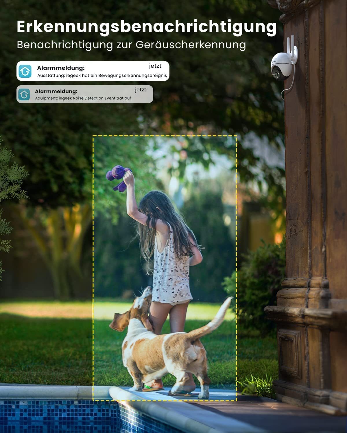 ieGeek ieGeek 2K Überwachungskamera Aussen WLAN PTZ IP Kamera überwachung Überwachungskamera (AuBenbereich, Outdoor, auBen, Videoverlauf,Mit der Familie teilen,All-in-1 APP, WiFi Dome Camera,Farbiger Nachsicht,Bewegungserkennung,Zwei-Wege-Audio, Mens