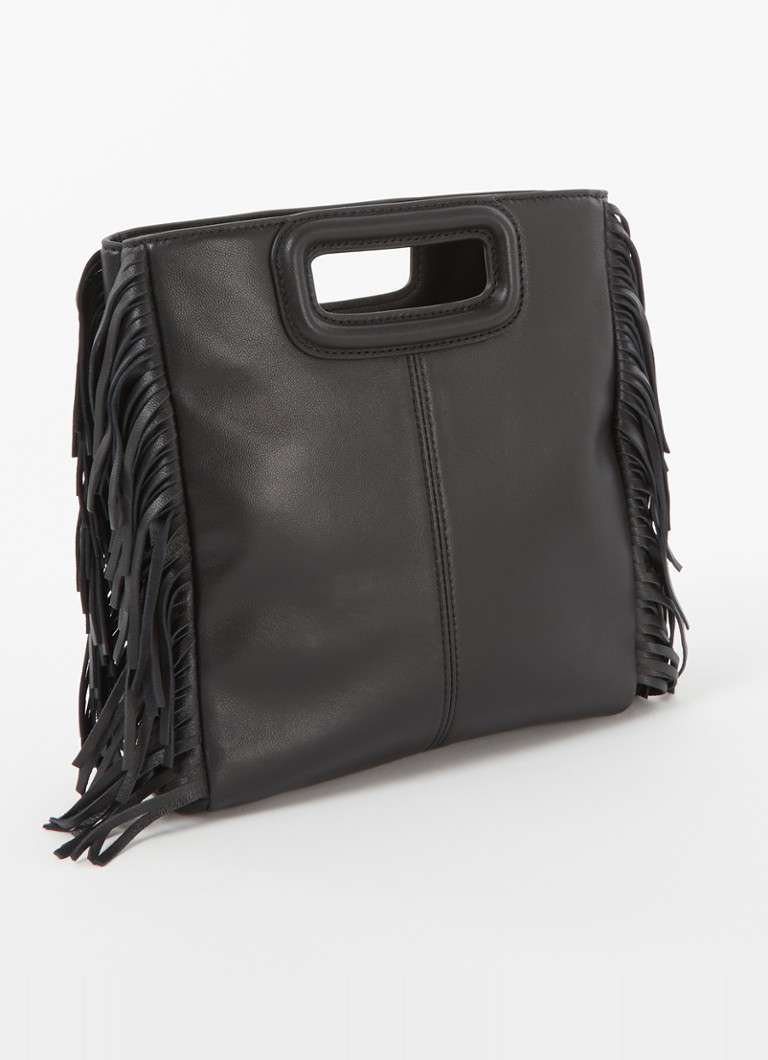 Bolsa Maje M Bag em pele de carneiro com franjas e tachas.