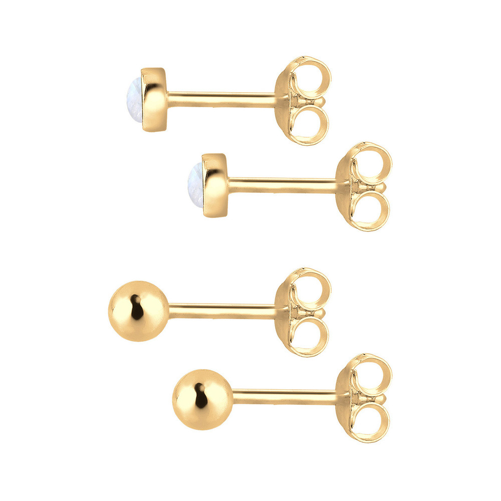 Elli Elli Boucles d'Oreilles Set Kugel Geo Minimal Trend Mondstein 925 Silber Boucles d'oreilles
