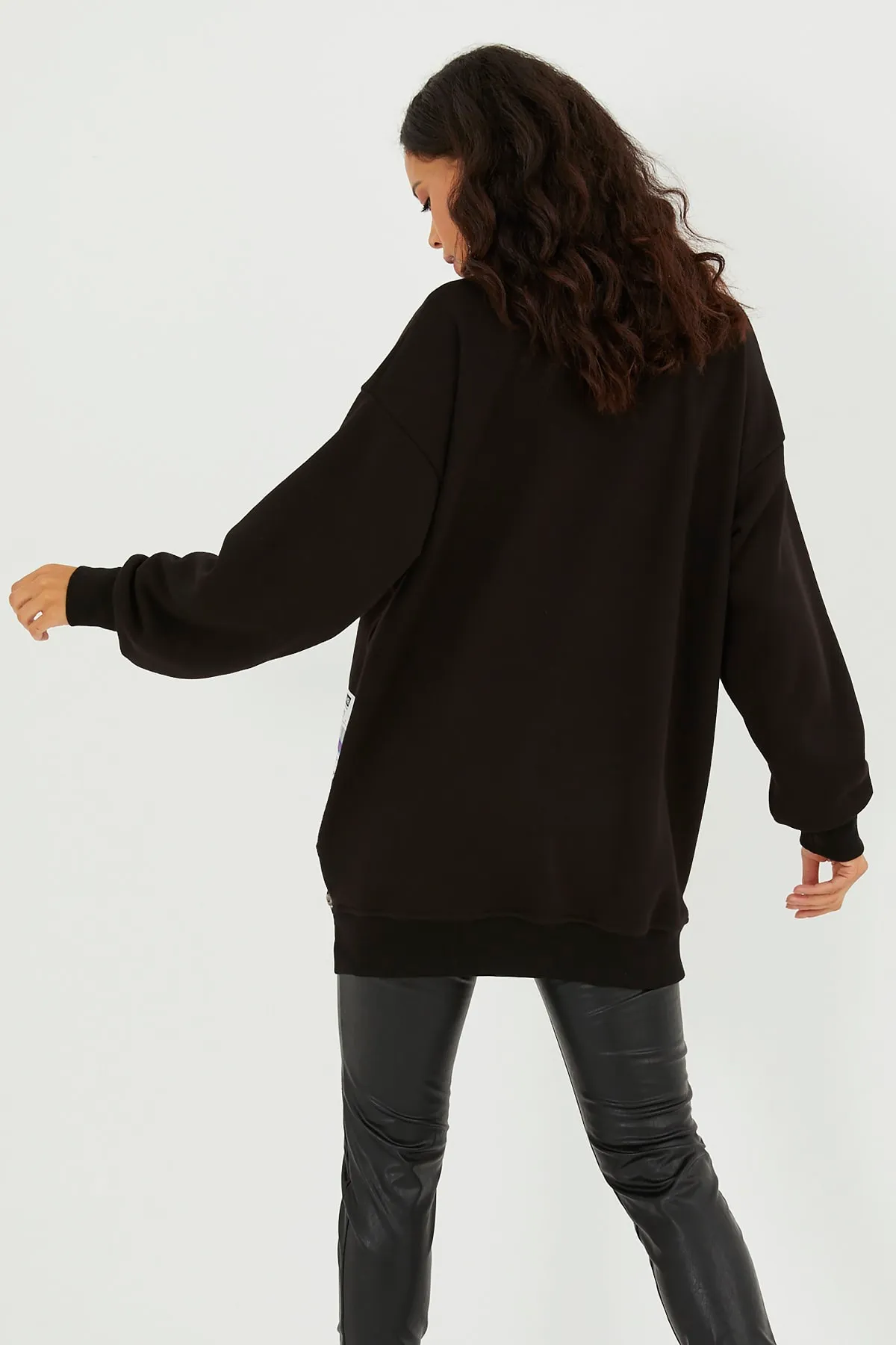 Cool & Sexy  Schwarzes Oversize-Sweatshirt mit seitlichem Reißverschluss für Damen BK231095