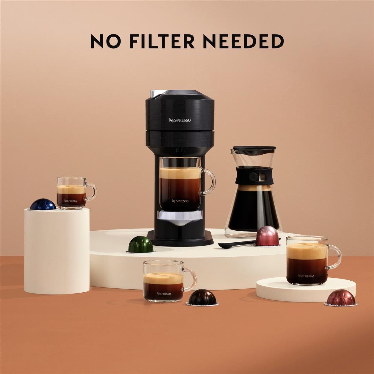 Krups Kapselmaschine Vertuo Next Chrome XN910C Kaffeemaschine, Aeroccino 3 Milchaufschäumer, 1x1, Röstmischungs 1,1L Wassertank, Kapselerkennung, 5 Tassengrößen