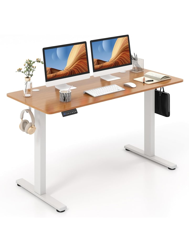 COSTWAY Stehschreibtisch 140x60cm elektrisch Höhenverstellbar in Beige günstig kaufen onesize