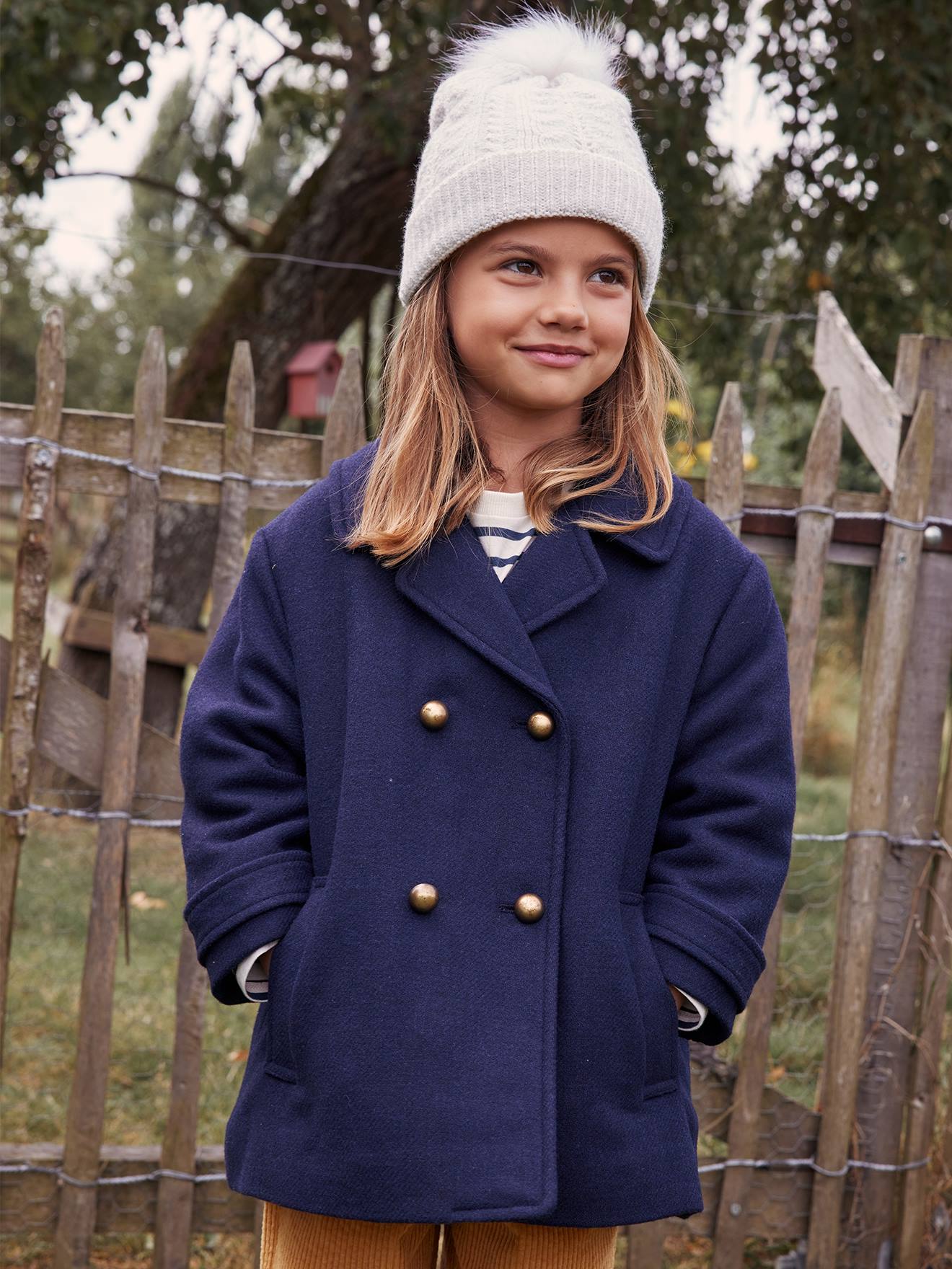 Vertbaudet Mädchen Mantel aus Wollstoff, Wattierung Recycling-Polyester - marine