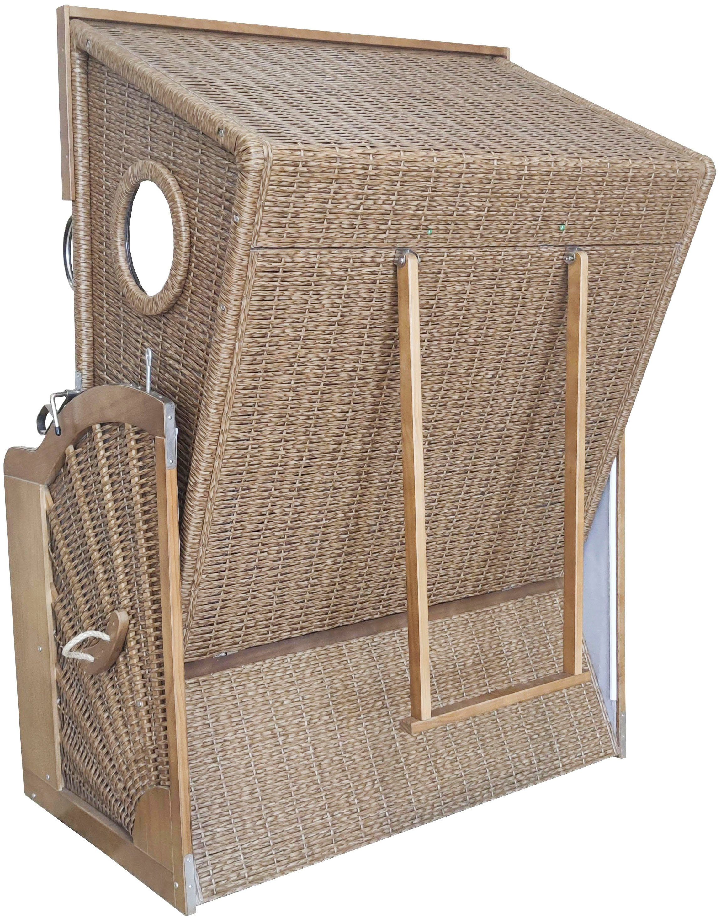 KONIFERA Strandkorb Fehmarn, BxTxH: 120x72x163 cm, Halblieger, mit Bullauge