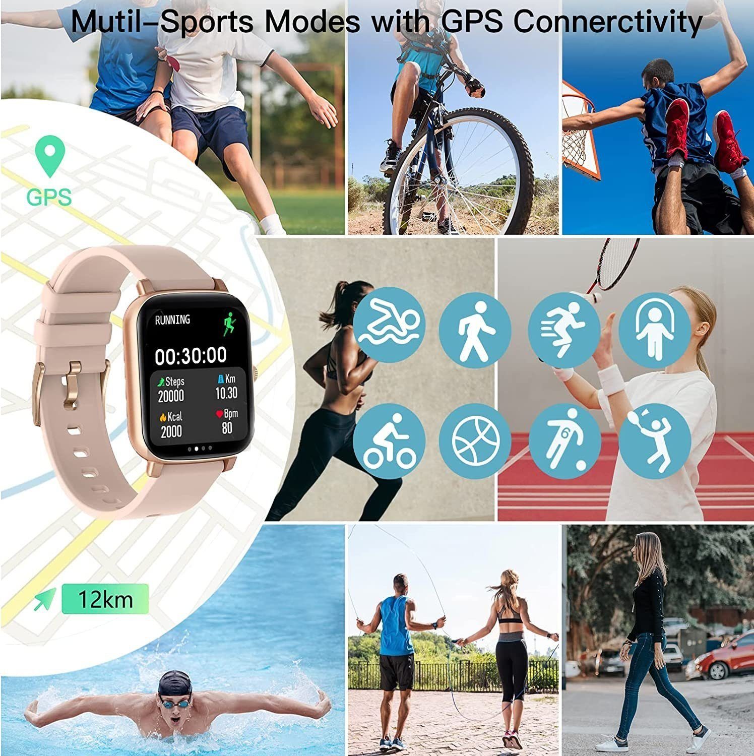 Mutoy Smartwatch, Fitness Tracker Uhr, Damen Herren Smartwatch (Fitnessuhr mit Telefonfunktion 1,69