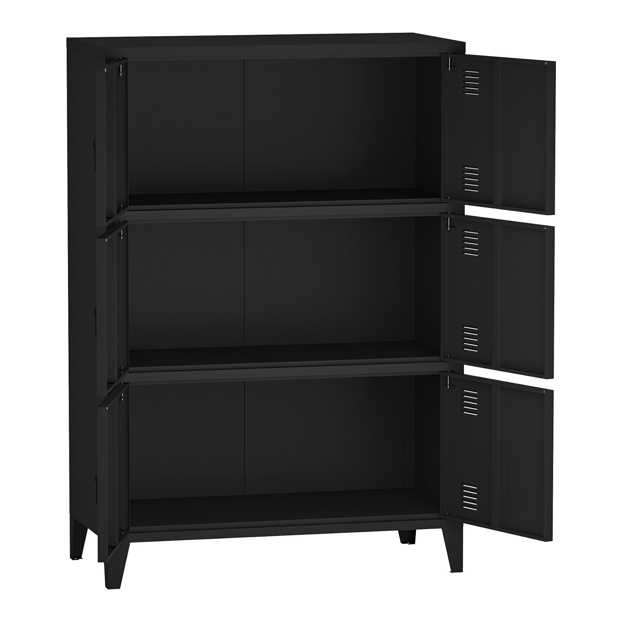 en.casa Mehrzweckschrank Hamina Büroschrank mit 6 Türen 80x140x113 cm Schwarz