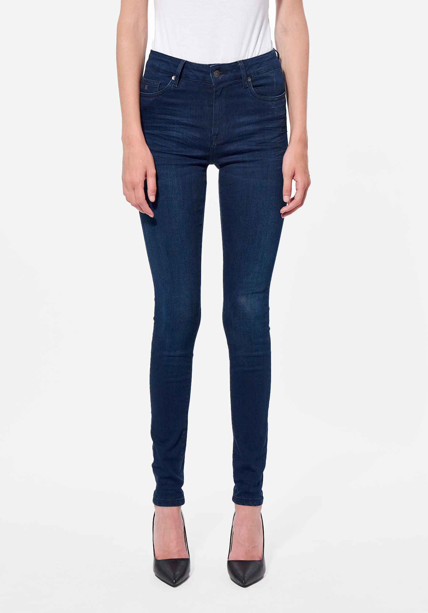 JENAA  Jean bleu délavé & effet froissé, coupe skinny