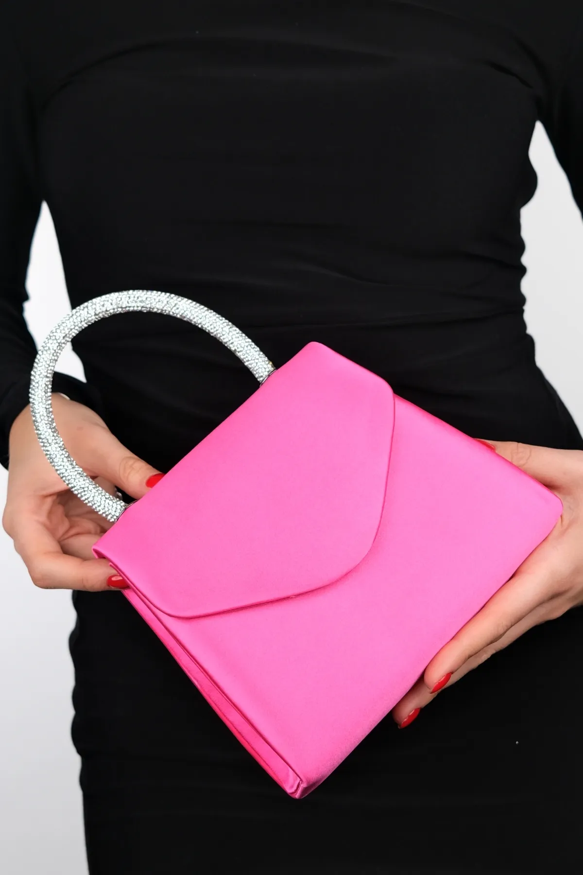 LuviShoes  MONAKO Fuchsia Satin Stone Damen Handtasche