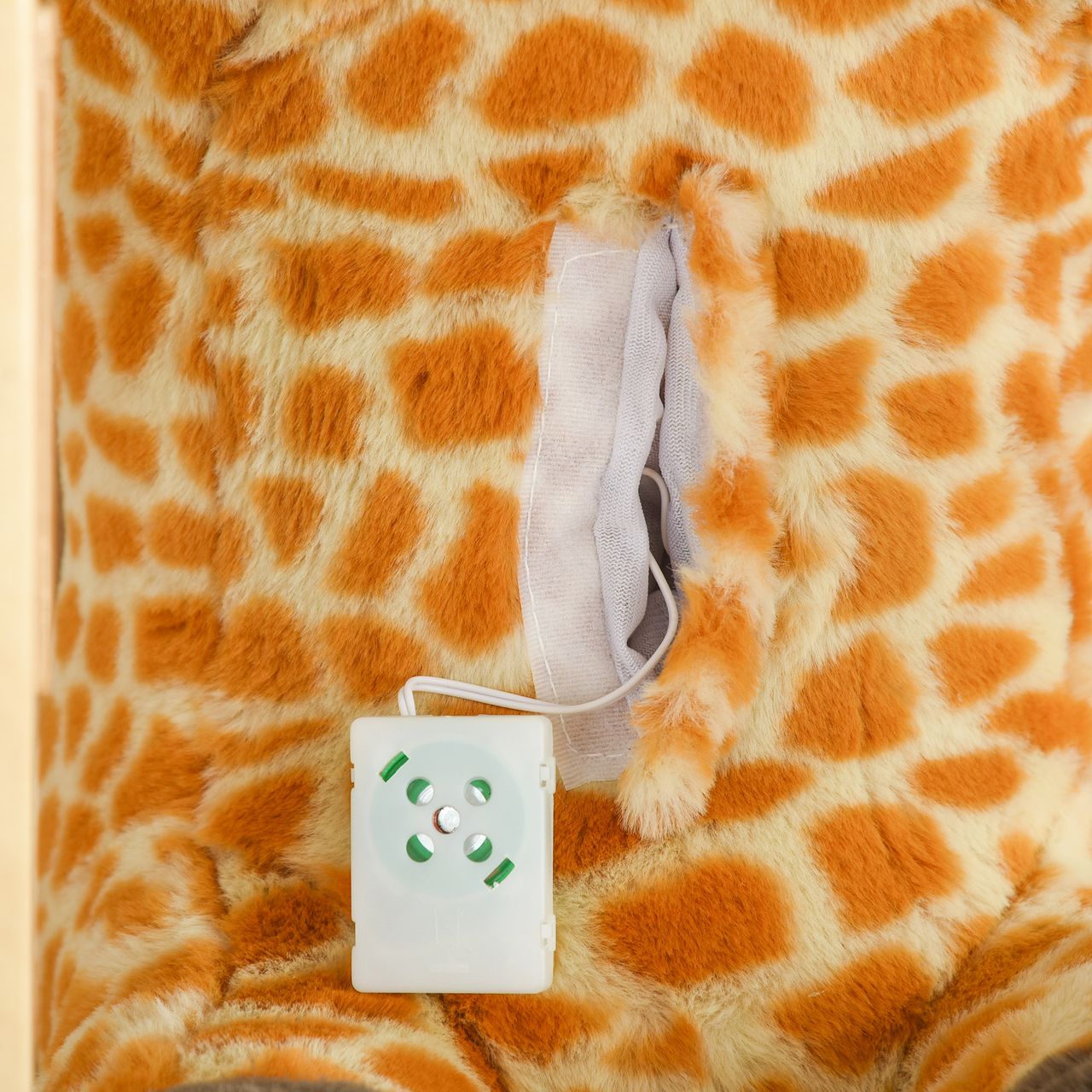 HOMCOM 2-IN-1 Schaukelpferd mit Räder Plüsch Schaukeltier Babyschaukel Spielzeug für 36-72 Monaten Giraffen-Design Gelb 63 x 38 x 63 cm