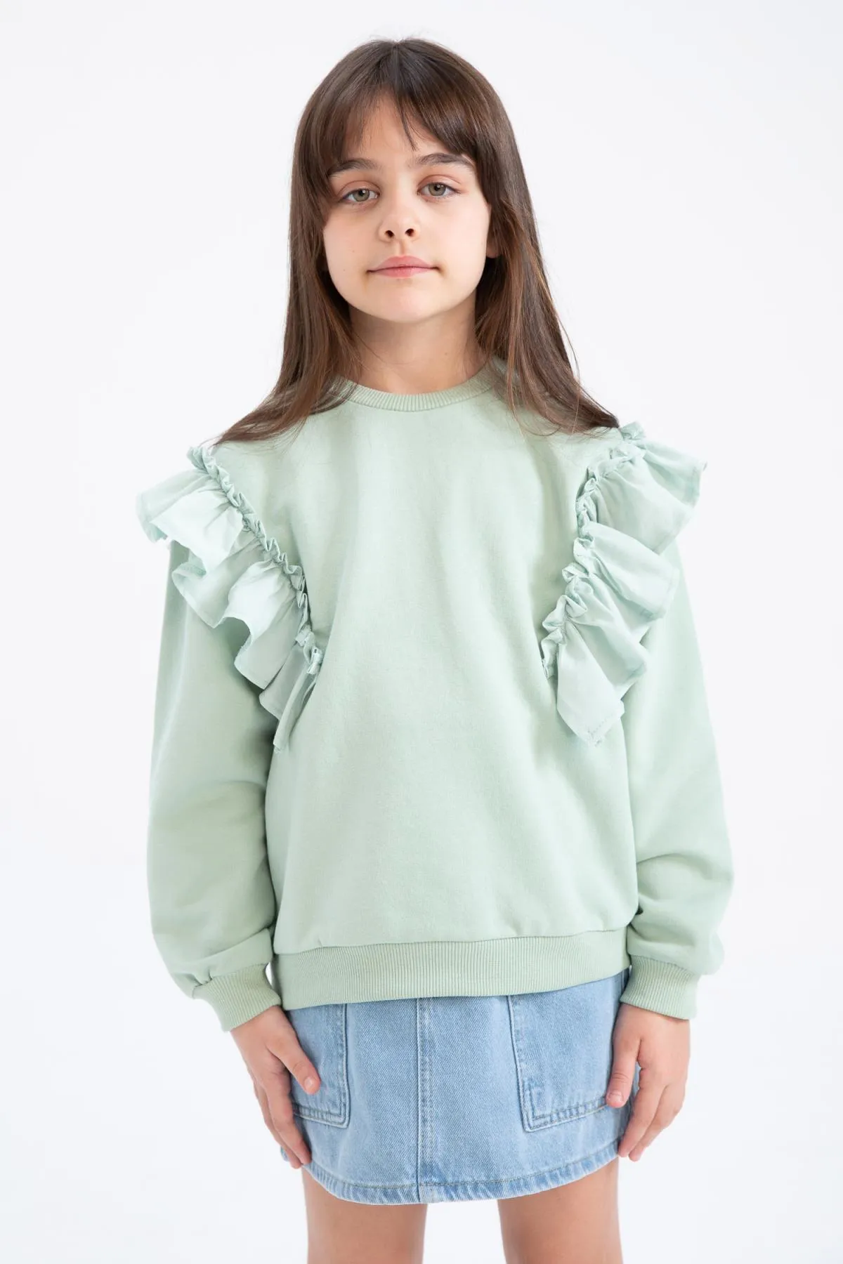DeFacto  Weiches, flauschiges Mädchen-Sweatshirt mit Rundhalsausschnitt