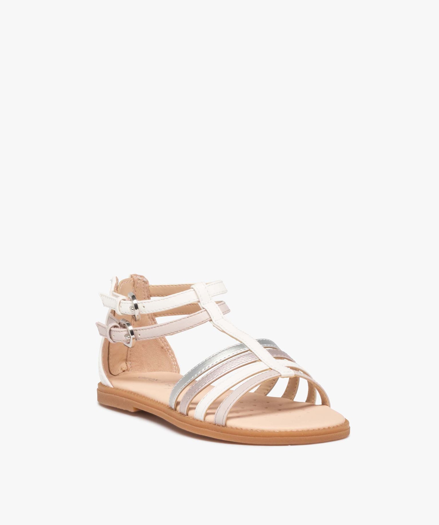 Sandales fille zippées à brides métallisées – Geox blanc | GEMO