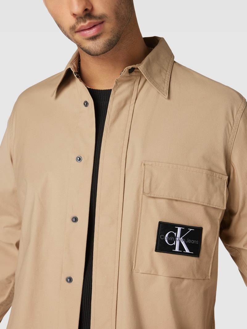 Freizeithemd mit Strukturmuster Modell 'RIPSTOP' in beige