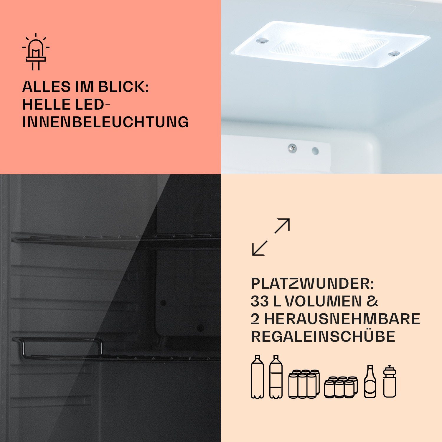 Klarstein Getränkekühlschrank HEA-BeersafeM-quartz 10039425, 54 cm hoch, 40.5 cm breit, Bierkühlschrank Getränkekühlschrank Flaschenkühlschrank mit Glastür