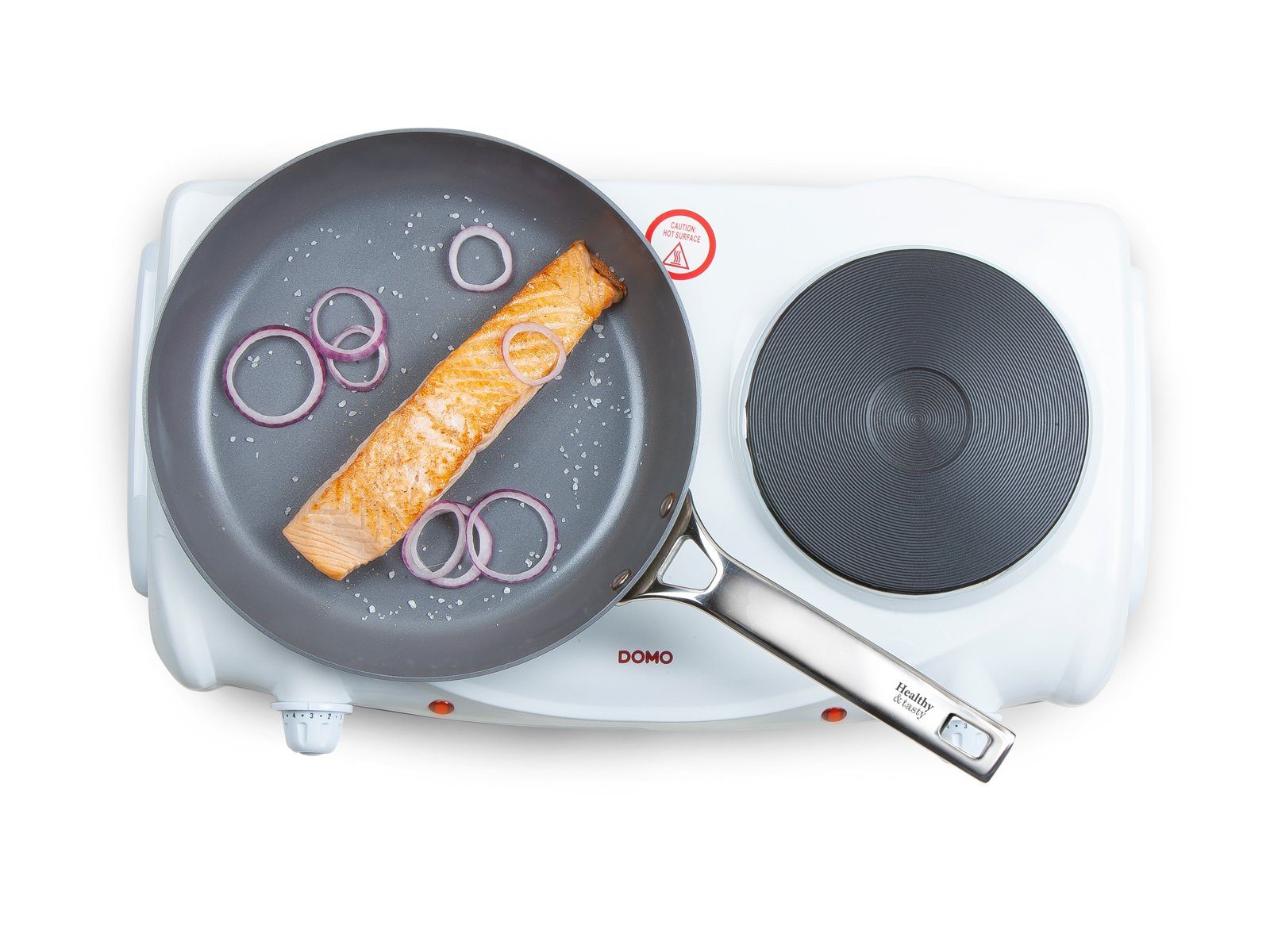 Domo Doppelkochplatte, Mobiles elektrisches 2er Platten autarkes Kochfeld 15,5/18,5cm Camping