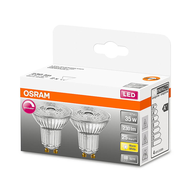 Osram Spotpære LED 2-pk, 230 lm dimbar GU10 Osram