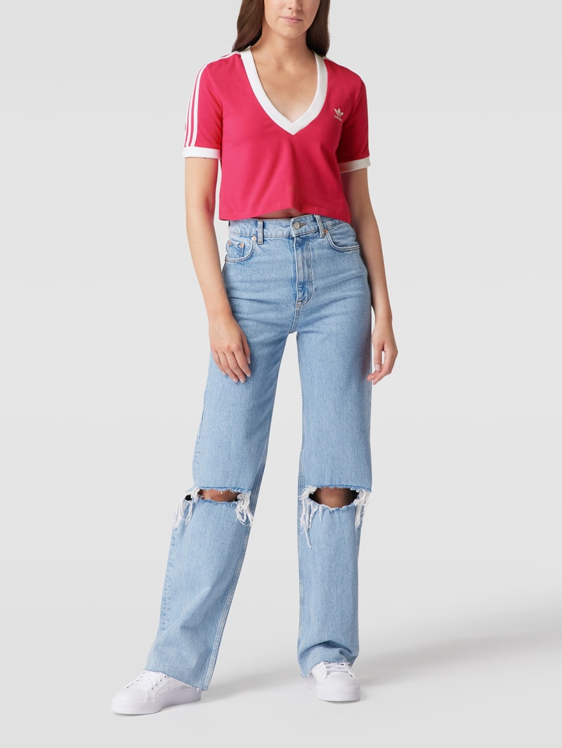 Cropped T-Shirt mit Logo-Stitching in lila