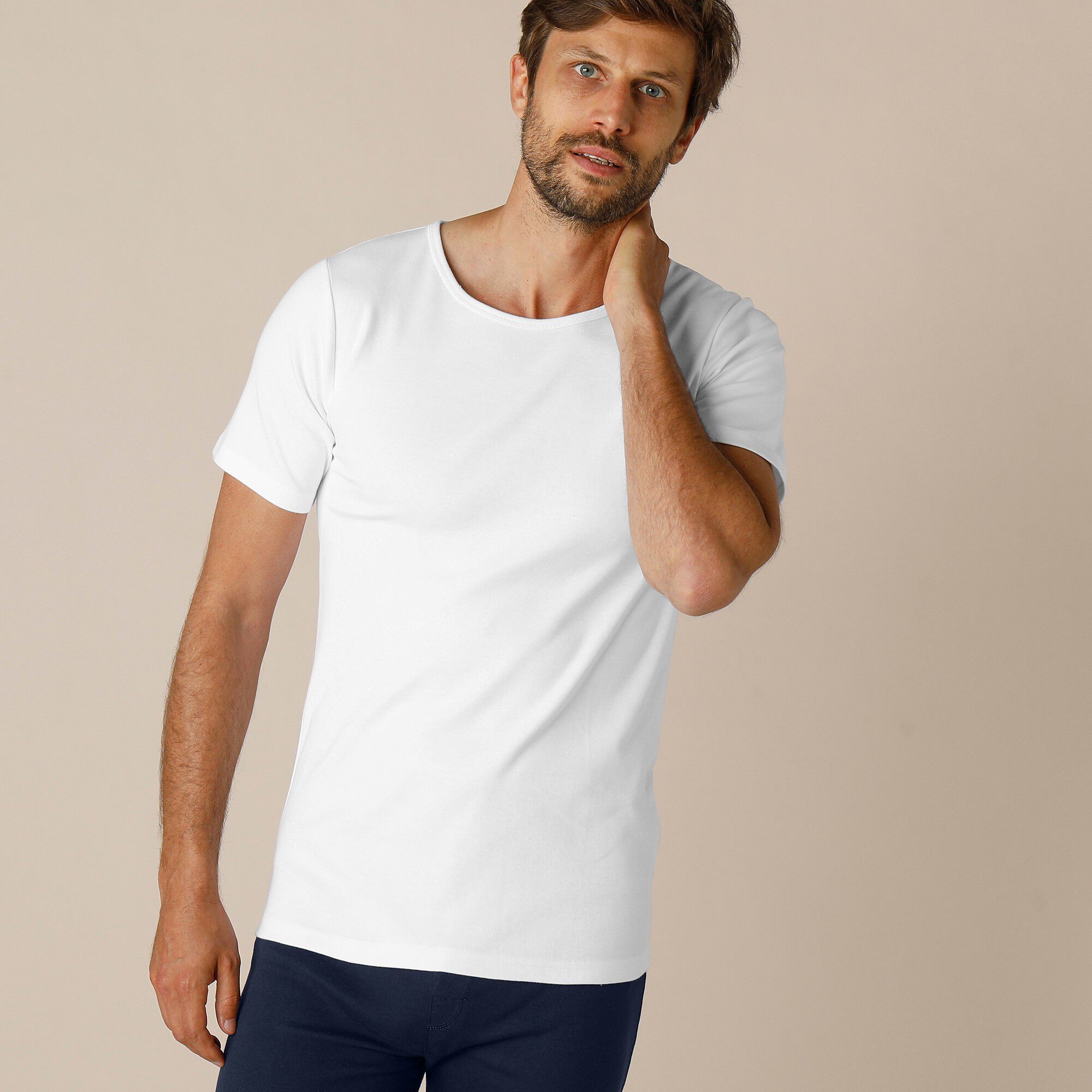 Tee-shirt sous-vêtement homme col rond manches courtes coton