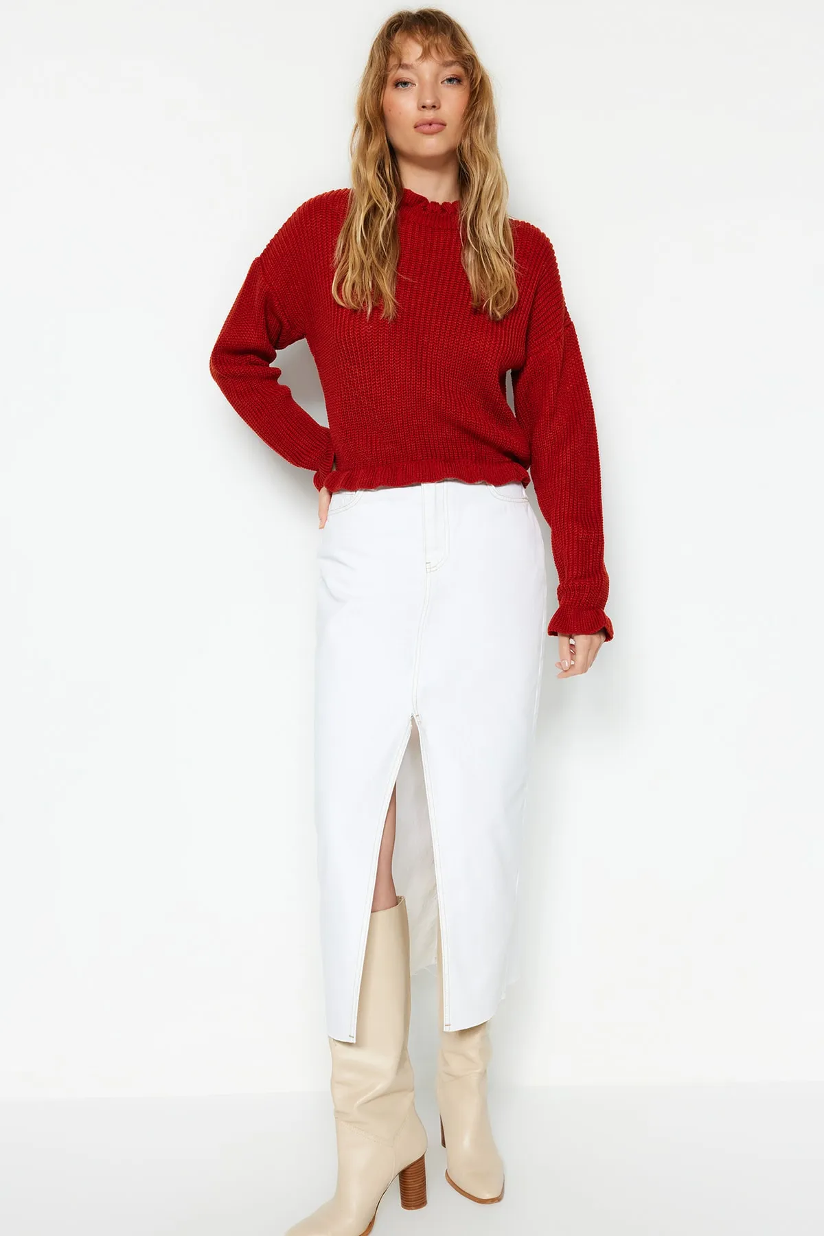 Trendyol Collection  Kurzer Strickpullover mit Kachelmuster TWOAW22KZ0530