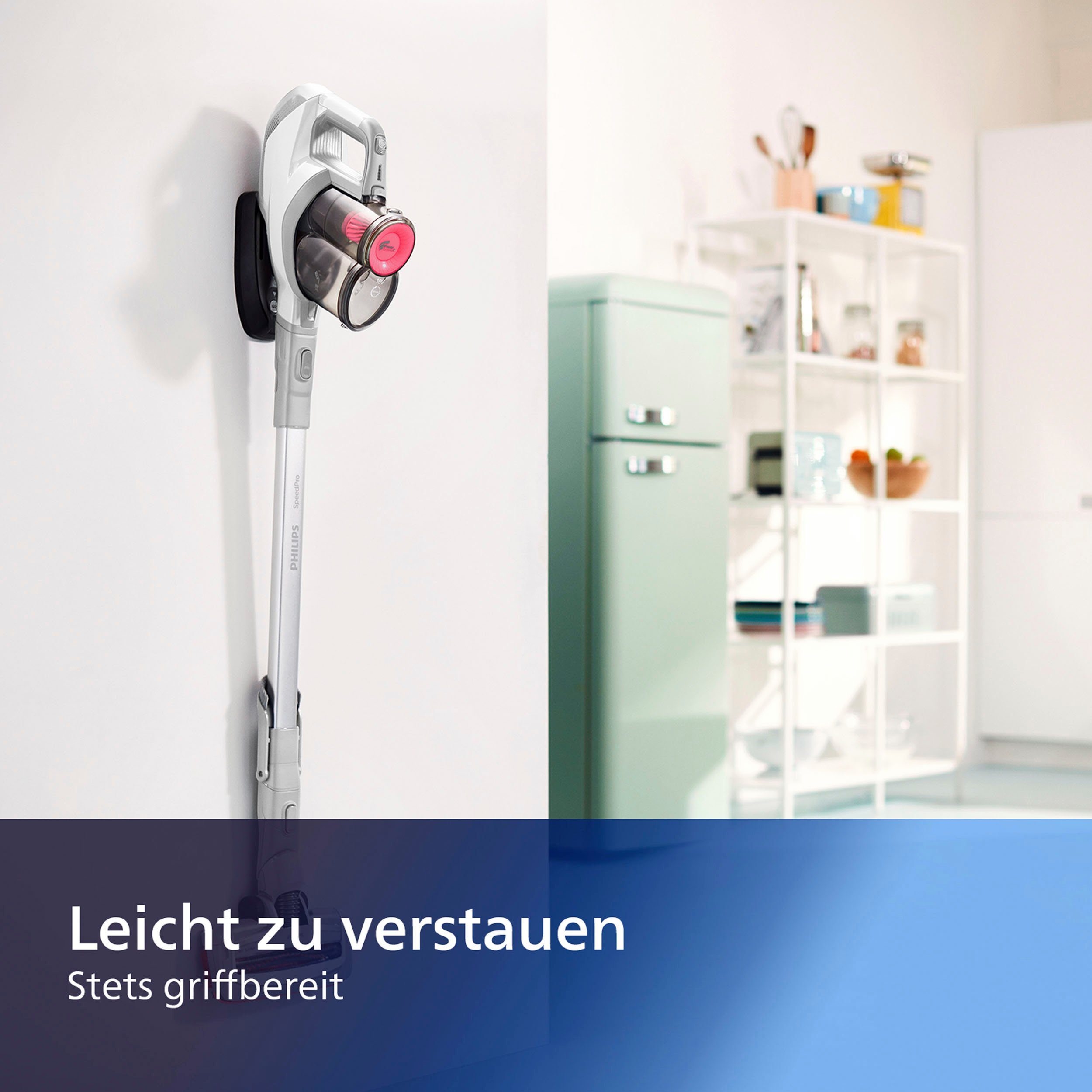 Philips Akku-Stielstaubsauger FC6723/01 SpeedPro, beutellos, 180°-Saugdüse, 30 Min. Akkulaufzeit, weiß