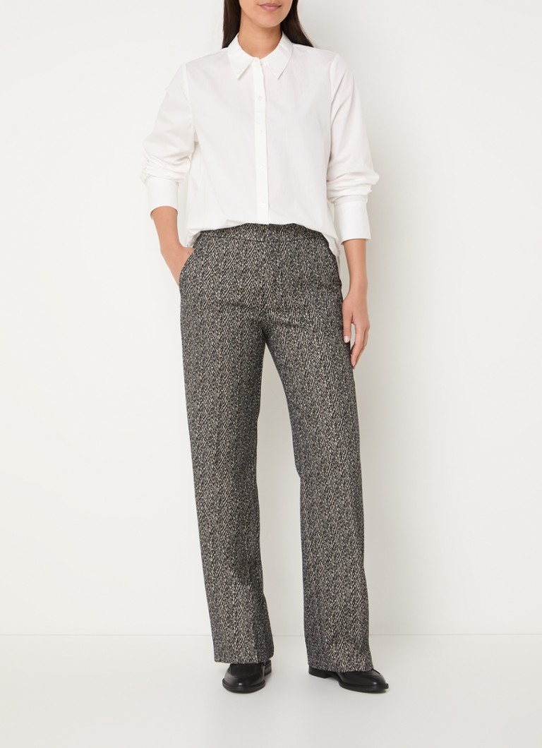 Pantaloni Rosner Mara cu talie înaltă, drepți, cu imprimeu melanj și accente de lurex.