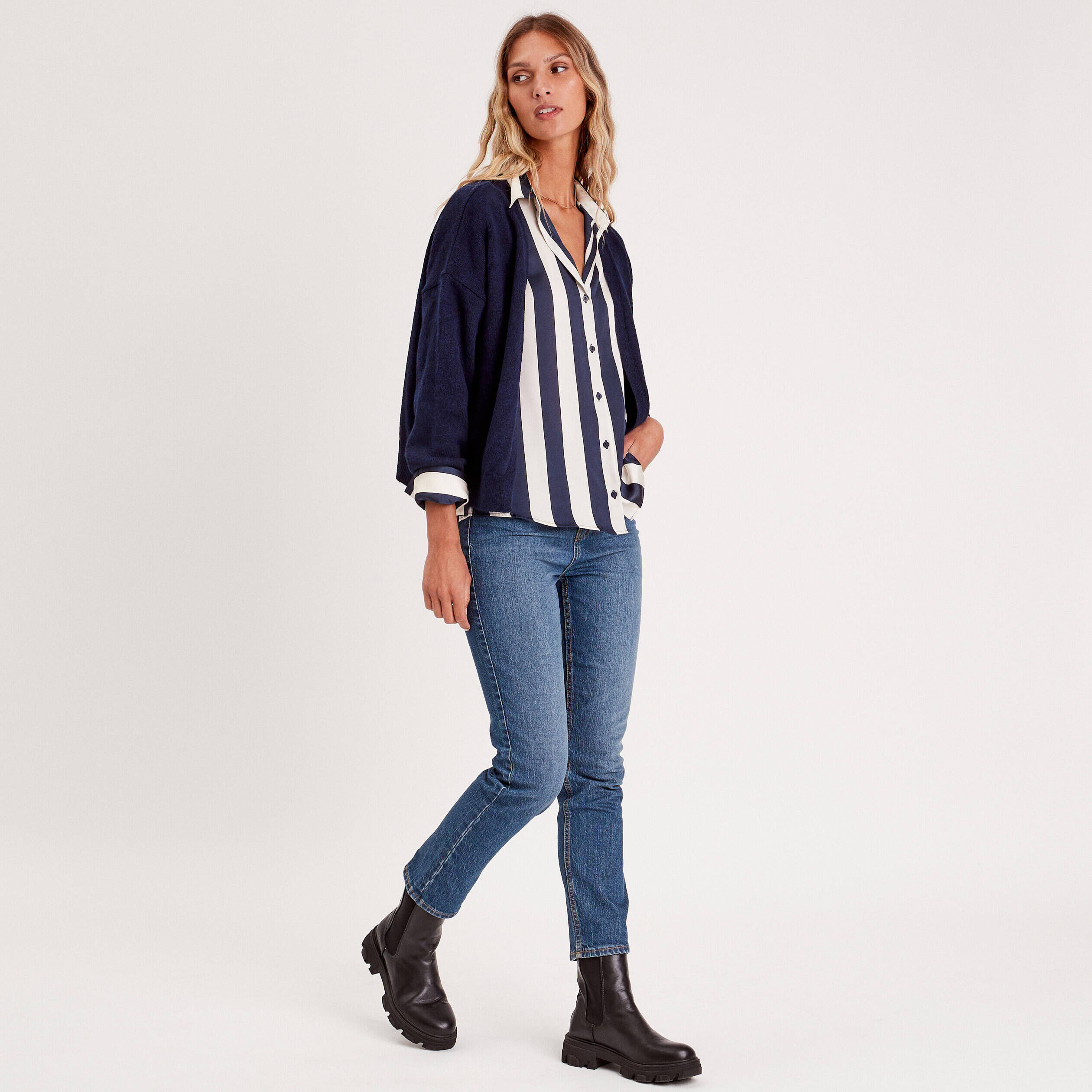 Gilet manches longues bleu marine femme | Cache Cache