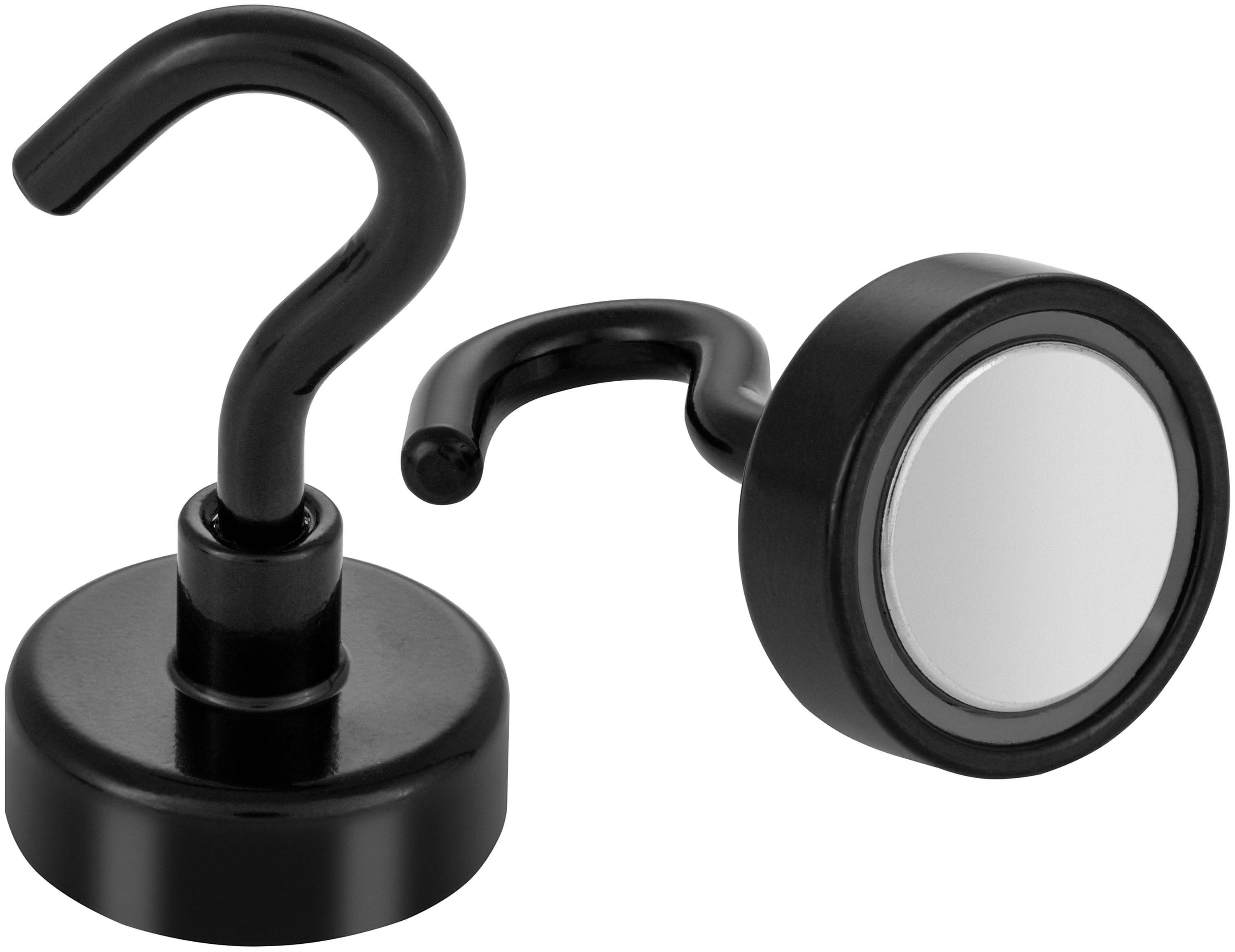 Dekomagnet Neodym Magnet-Haken, Poppstar, für magnetische Flächen, (Haftkraft 23kg, 5-St), mit abschraubbaren Haken, Farbe schwarz