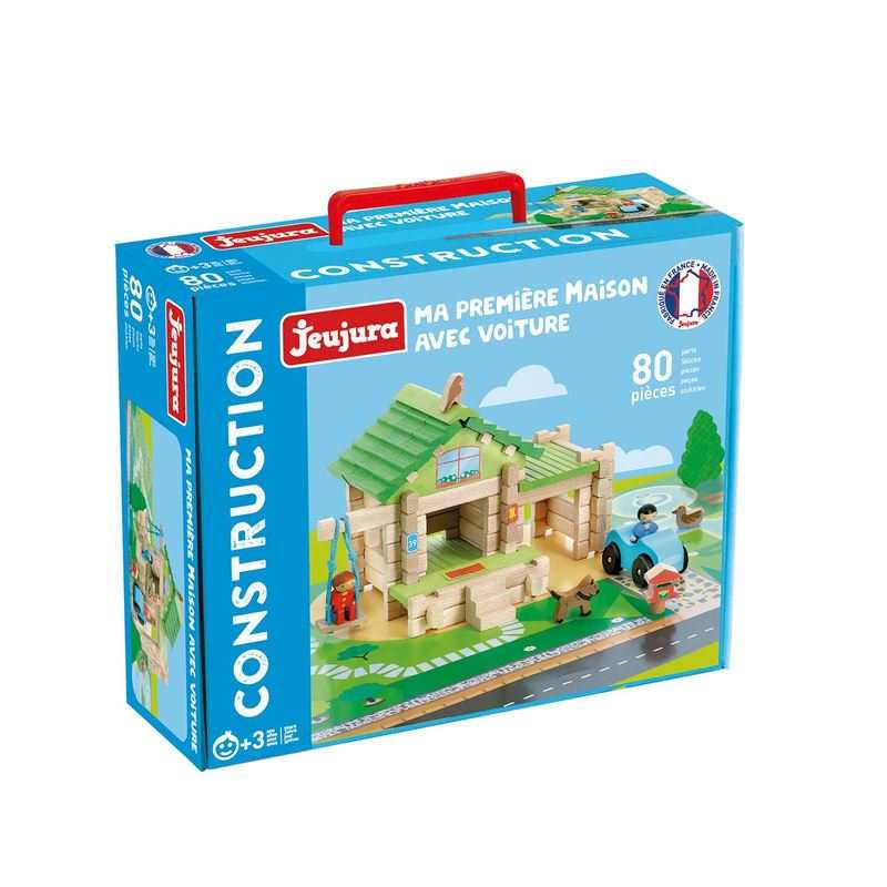 Jeu de construction en bois Ma première maison avec voiture Jeujura